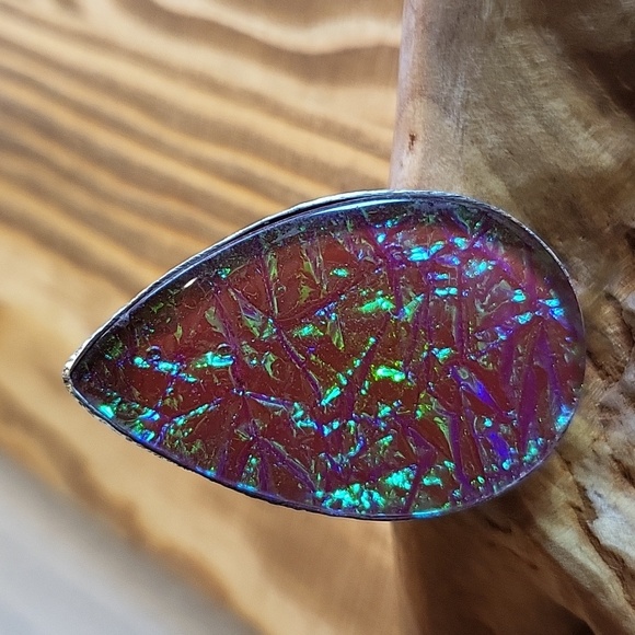 Triplet Opal Adjustable Ring - 925 Plated - Picture 6 of 7